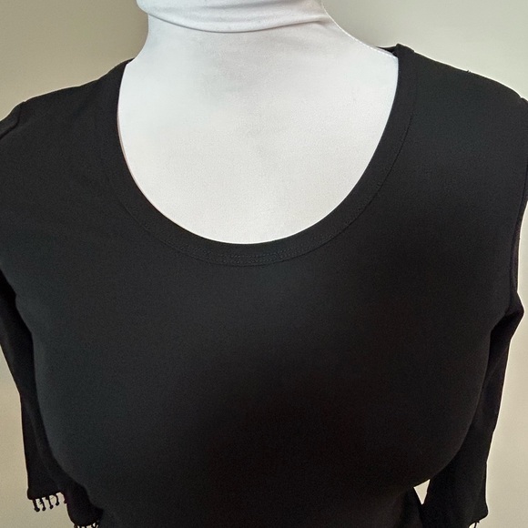CASUAL CORNER Black Festive Fitted Beaded 3/4 Sleeve Top Size Medium - Picture 4 of 6